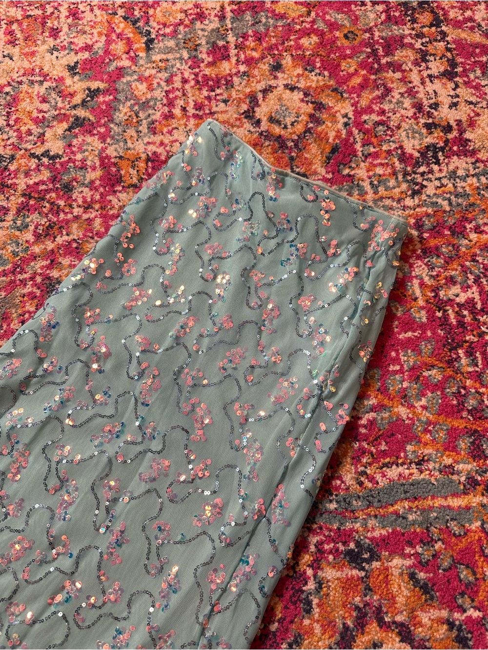Floral Mint Green A-Line Maxi Skirt - Picture 2 of 4